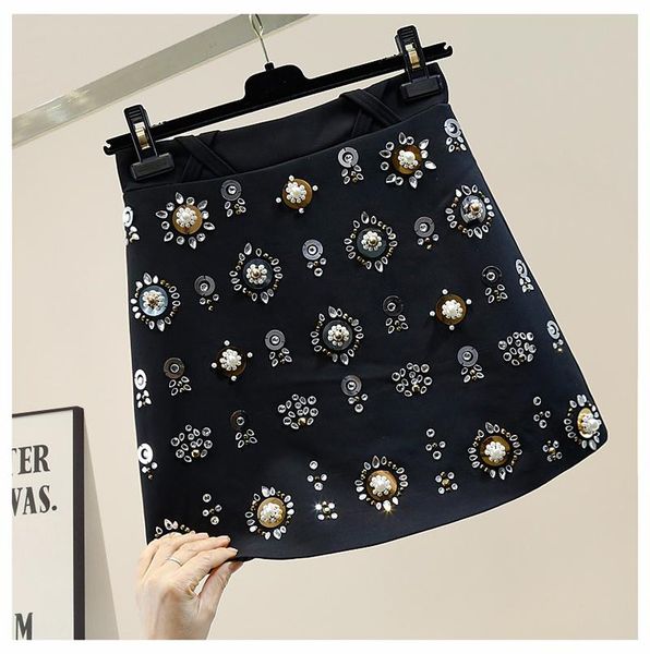 

women black skirt min beading skirts thick punk style girl young winter
