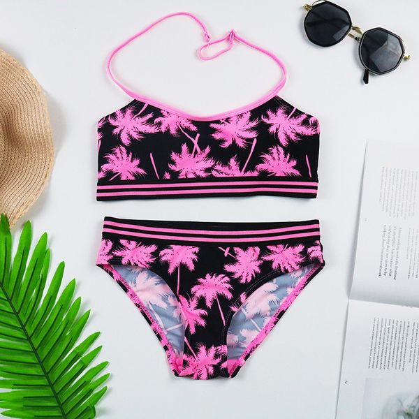 

8-14 year old girls' swimsuit 2021 new coconut print bikini, White;black