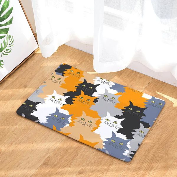 

Flannel Cute Cartoon Cat Floor Mats Waterproof Anti-slip Living Room Carpet Kitchen Doormat For Entrance Door Rugs Carpets