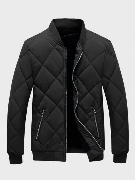 

men zip-up quilted bomber jacket c7ld#, Black;brown