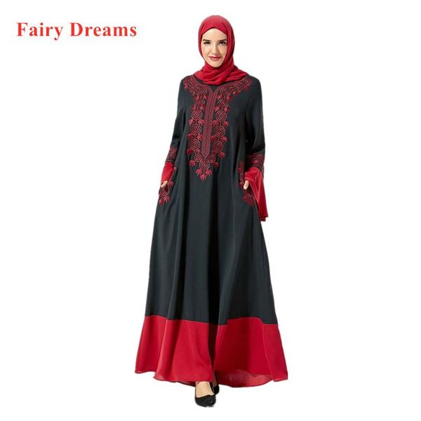 

women black blue abaya dubai turkish pakistan turkey muslim hijab dress bangladesh embroidery kaftan plus size islamic clothing ethnic, Red