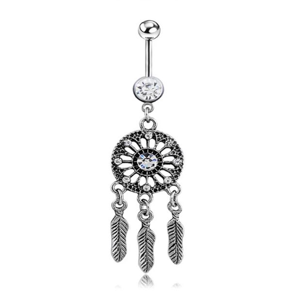 

dangle dreamcatch punk tassel rhinestone body piercing costume dangle crystal navel belly button bar barbell rings, Silver