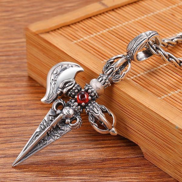 

chains retro drop magic pestle silver necklace men's trendy personality vajra buddhist pendant jewelry accessories