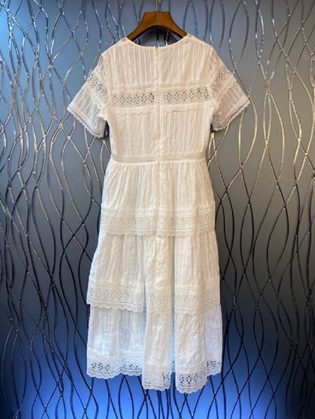 

casual dresses dress designer summer women v-neck hollow out lace embroidery short sleeve mid-calf black white dress gg29, Black;gray