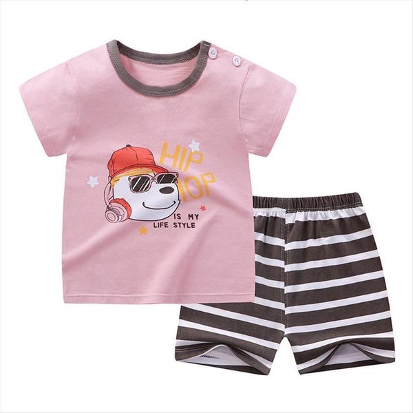 

2pcs sets 6m 6y summer pajamas childrens short sleeve cottont shirt pants toddler boy clothes girls kids suits, White