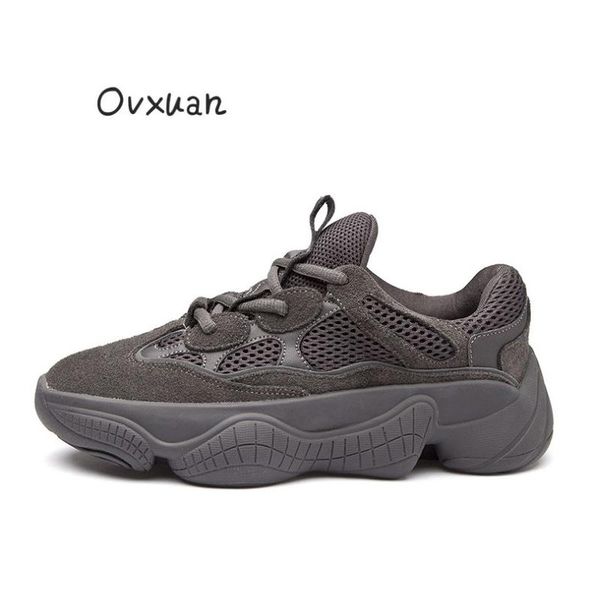 

boots ovxuan gray chunky sneakers suede leather trending sway shoes for men women couple hip hop botines hombre botas mujer 2021, Black