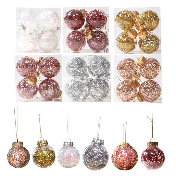 4 pezzi di decorazioni natalizie glitterate, palline, ornamenti, rame, oro rosa, rosa, albero di Natale, palla appesa per la casa, regalo di Natale