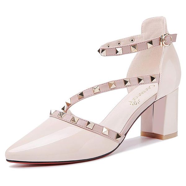 

dress shoes fashion rivet thick heel women sandals hollow high red bottom summer heels 3-14, Black