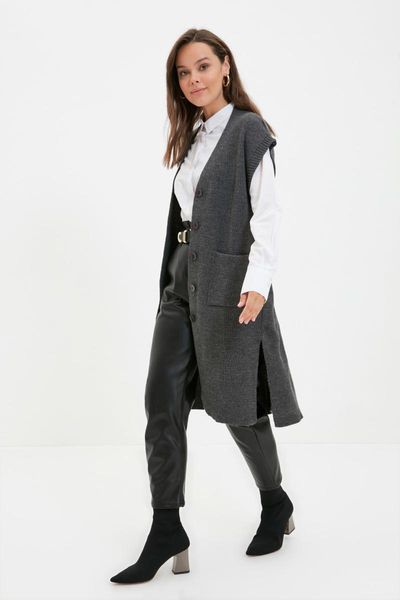 

women's vests trendyol v collar knitwear vest tctaw22ye0080, Black;white