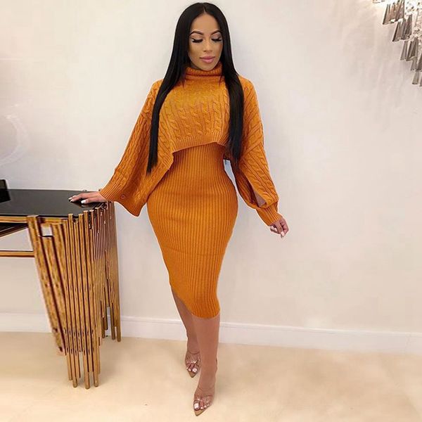 

cable knit sweater set women autumn winter two piece set party club outfits turtleneck crop elegant 2 piece dress set, Black;white