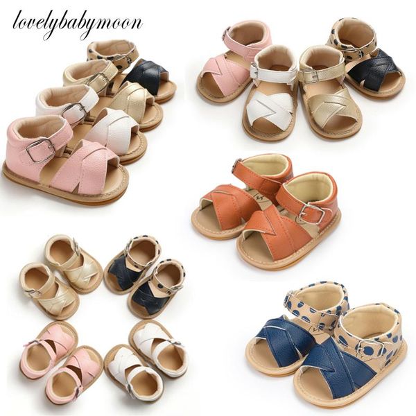

baby summer shoes born infant girls boys sandals solid non-slip pu leather breathable toddler 0-18m, Black;red