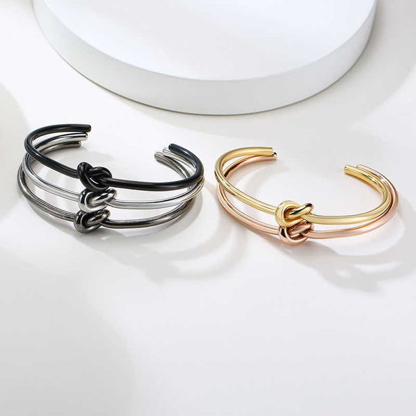 

modyle trendy round circular open knot cuff bangle bracelets for women elegant gold color jewelry noeud armband pulseiras q0719, Black