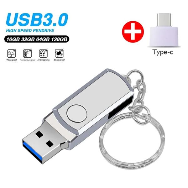 

hubs cle usb 3.0 metal key chain flash drive 32gb 64gb 128gb pen 8gb 16gb pendrive roation design memory stick