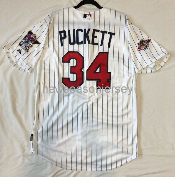 Jersey retro costurada #34 Kirby Puckett White Cool Base Jersey Homem Mulheres Junta Juventude Jersey XS-5xl 6xl