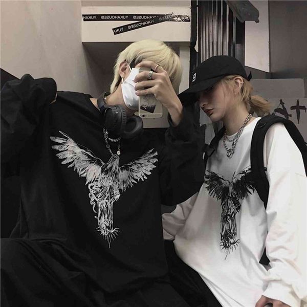 

japanese autumn ins long sleeved women hoodie ulzzang m 3xl streetwear vintage gothic devil cartoon casual hip hop female harajuku, Black