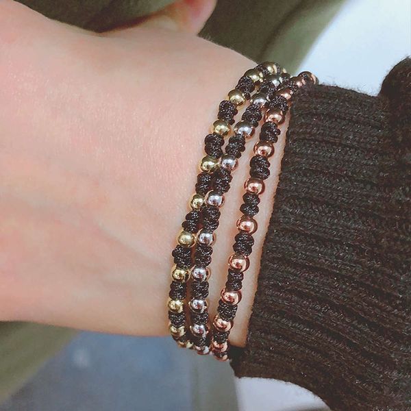 

adjustable men's and women's copper bead bracelet 4mm braided bracelet, Black