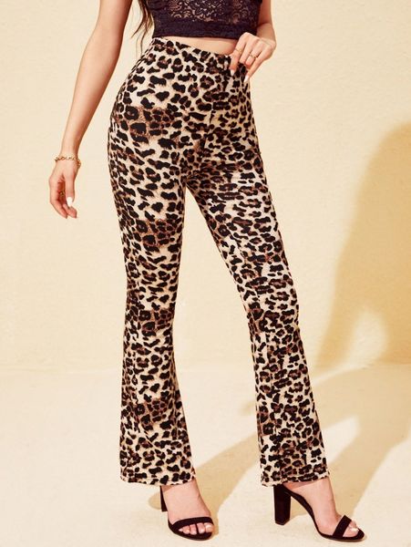 

leopard print flare leg pants p3gd#, Black;white