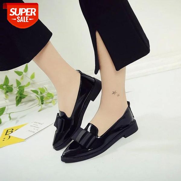

spring flats women shoes bowtie loafers patent leather women's low heels slip on footwear female pointed toe thick heel #n165