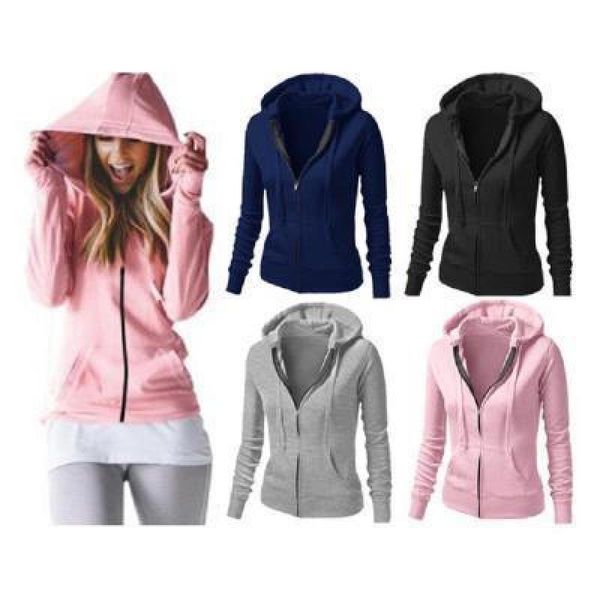 

women autumn new coat european and american solid color long sleeve hooded women's sweater, White
