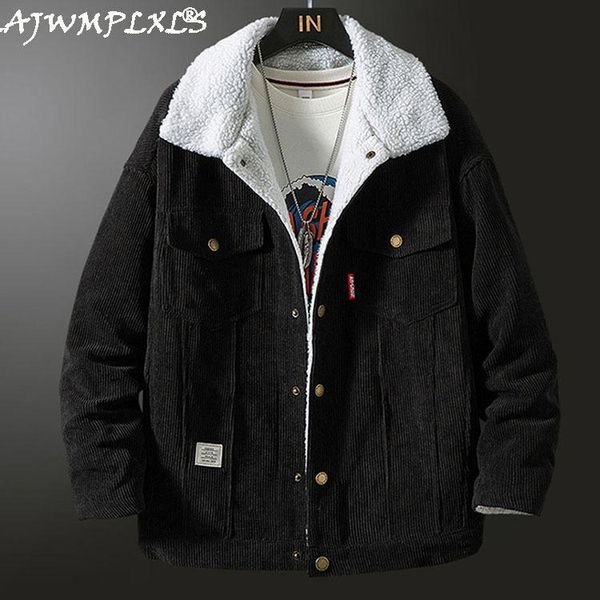 

men's down & parkas 2021 winter jacket men loose fashion thick warm corduroy mens jackets and coats fleece 4xl 5xl, Black