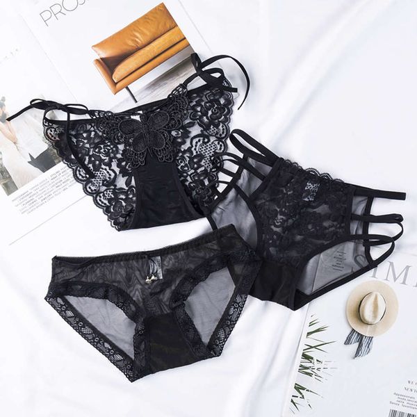 

panties lace underpants women's hollow out breathable bowknot gauze seductive low waist briefs, Black;pink