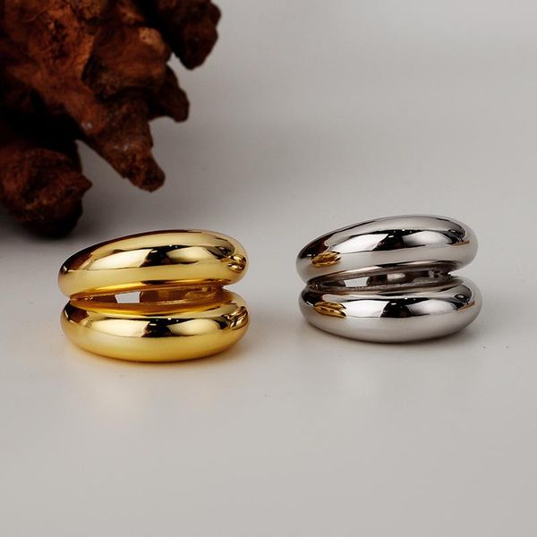 

cluster rings xiha adjustable solid 925 sterling silver for women exaggerated large thick glossy layered chunky boho statement jewelry, Golden;silver