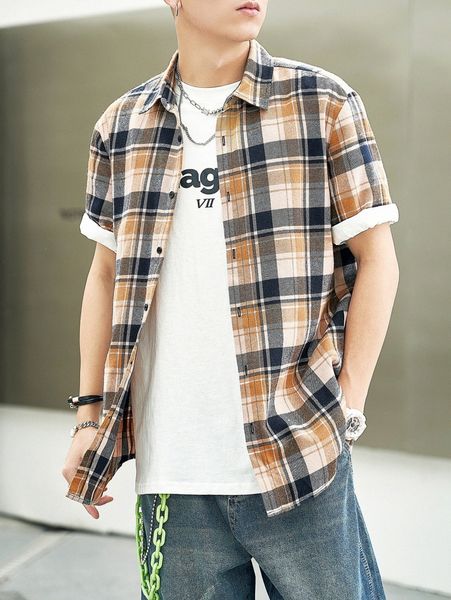 

men plaid print shirt n7zx#, White;black