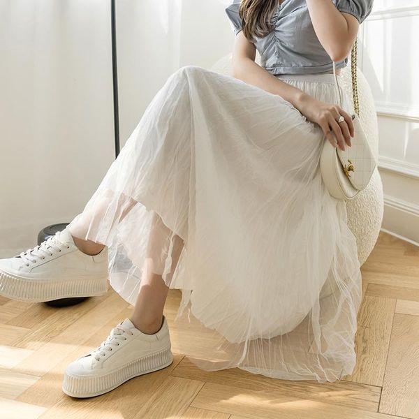 

skirts korean england office lady simple mesh elegant summer long skirt women faldas mujer moda loose, Black