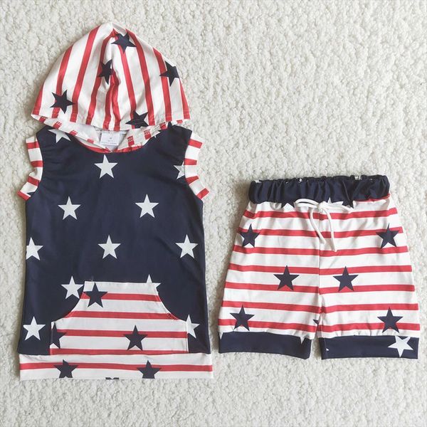 

baby boy clothes for independence day kids fashion stars pattern and stripes stitching hoodie outfit, White