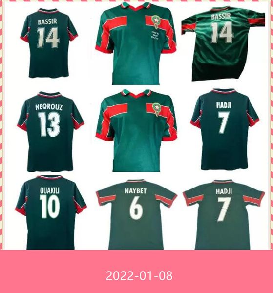

1998 retro version morocco soccer jerseys worldcup home hadji ouakili uniform neqrouz bassir abrami football shirt, Black;yellow