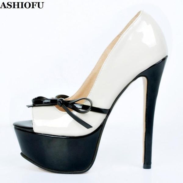 

dress shoes ashiofu handmade ladies high heel pumps butterfly-knots peep-toe wedding platform slip-on fashion, Black