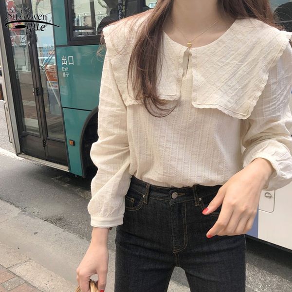 

casual patchwork ruffles loose women chic blouse autumn korean style all-match full-sleeved shirts blusas 10187 210521, White
