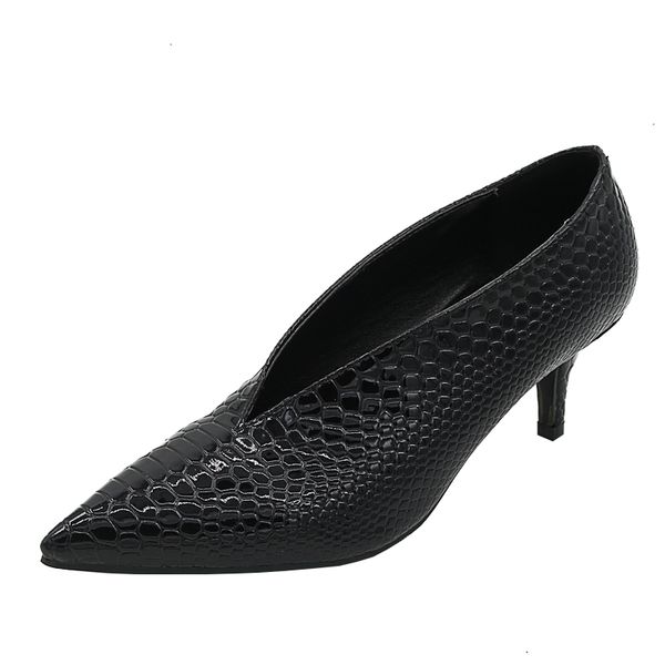 

dress shoes pop star pointed toe girl thin heel woman deep v design lady fashion elegant european women win pbyd, Black