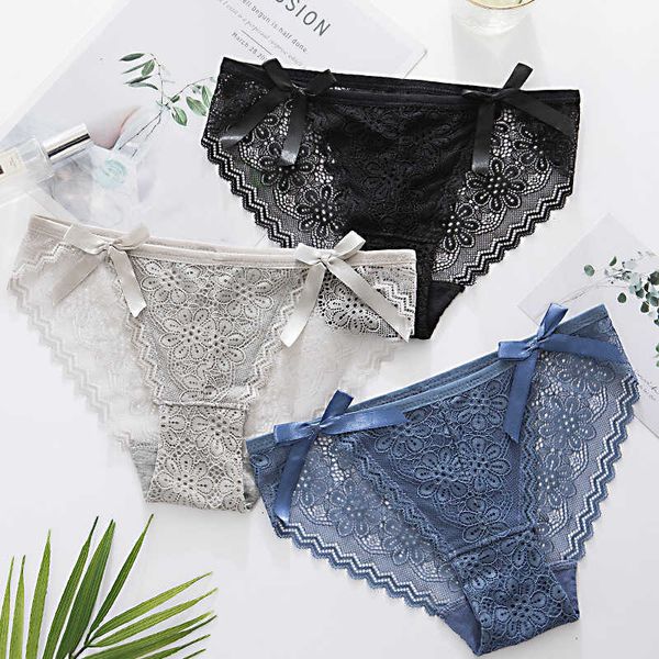 

briefs panties breathable women's traceless lace low waist transparent underpants, Black;white