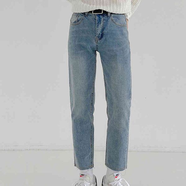 

men's jeans slim jeans, korean style, casual, button-down, solid color jxwo, Blue