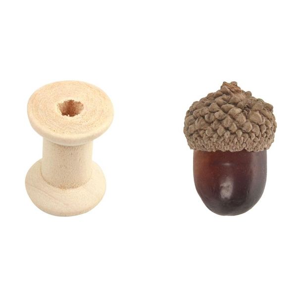 

party decoration 10pcs wooden empty thread spools with 20pcs artificial acorns