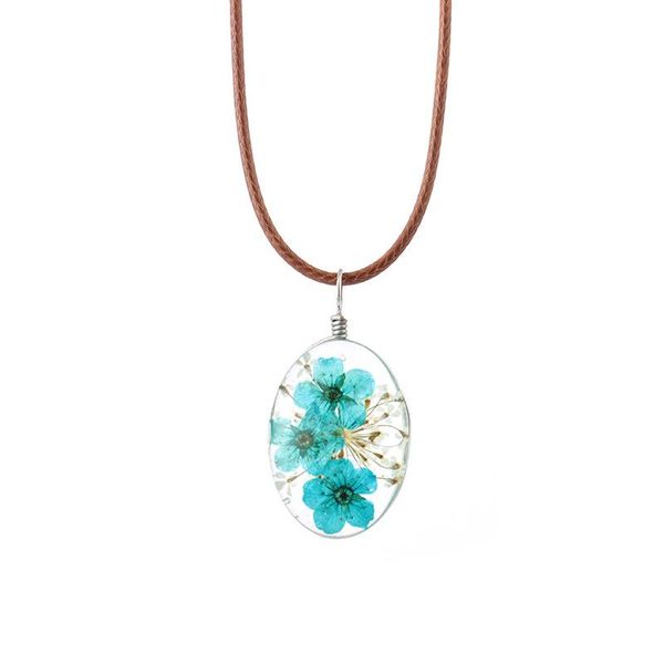 

pendant necklaces mini oval crystal glass dried flower necklace handmade dome jewelry wholesale, Silver
