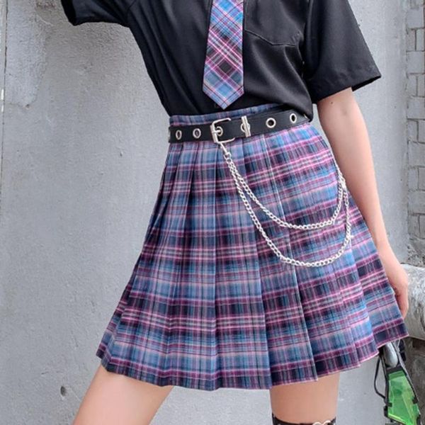 

skirts pleated skirt hip lift high waist jk girls plaid a line for women, Black