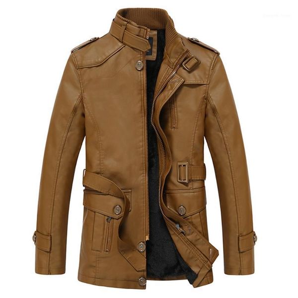 

men's winter jacket fur lining with waist belt stand collar coat middle long casual slim 3 color male clothing & faux, Black