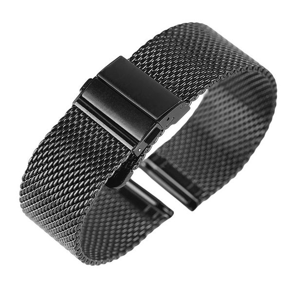 

watch bands mesh milanese bracelet clasp watchbands 18mm 20mm 22mm silver black wrist band strap for clock replacement, Black;brown