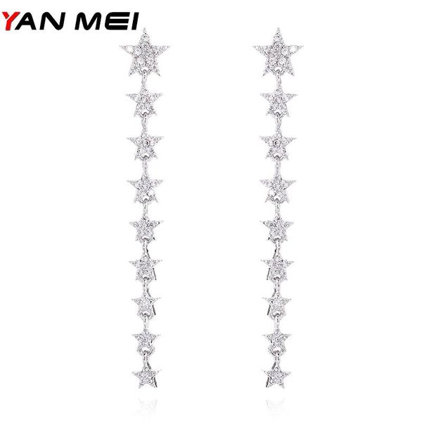 

dangle & chandelier yanmei cz stars long tassel earrings for women elegant crystal exaggerated fashion jewelry yme8032, Silver