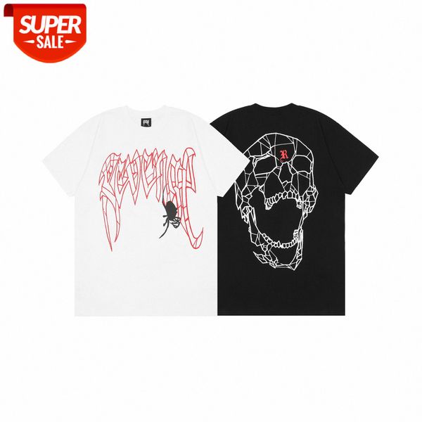 

back skull print hip-hop men and women couple round neck casual loose short-sleeved t-shirt #op8j, White;black