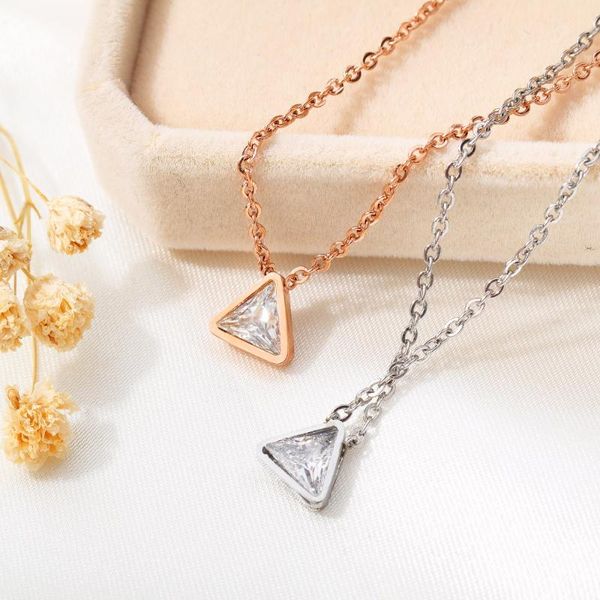 

pendant necklaces geometric jewelry dainty tiny crystal triangle necklace in stainless steel, Silver