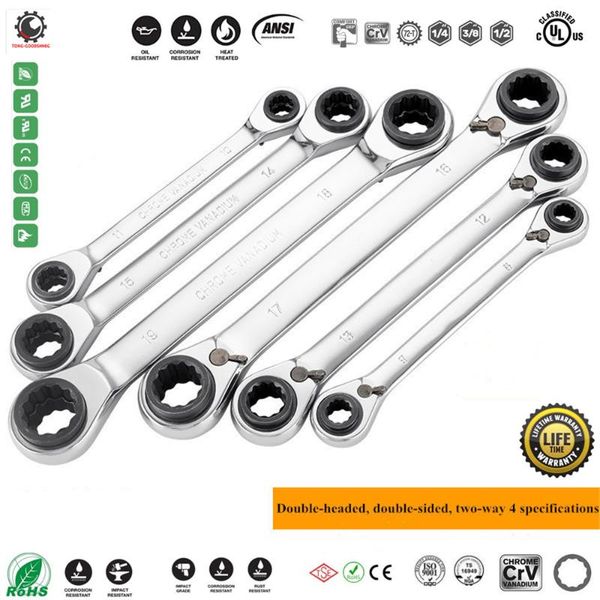 

hand tools 72 teeth double-headed ratchet wrench quick tool two way torx set,12 point reversible box ratcheting set