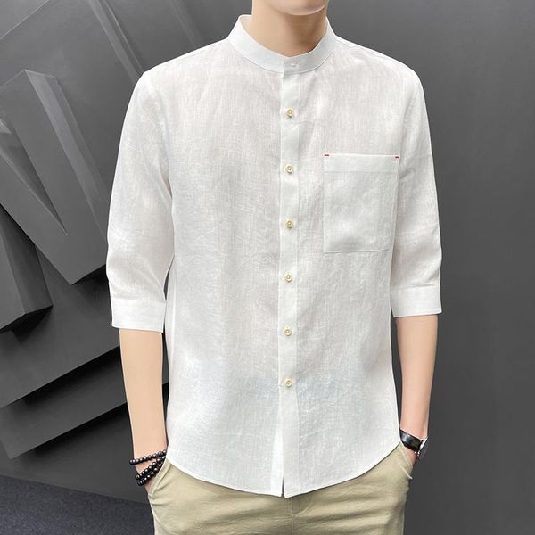 

men's casual shirts 2021 men cotton linen shirt summer mens three quarter hawaiian male slim fit blouse -4xl, White;black