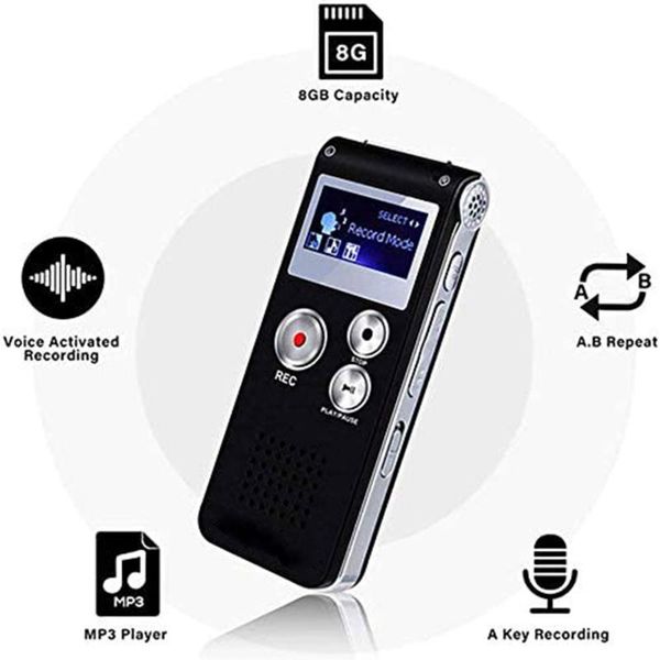 

digital voice recorder portable lcd screen 8gb telephone audio mp3 player dictaphone