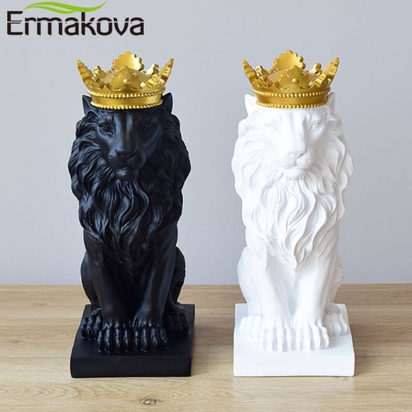 Ermakova Modern Resina Lion Statue O rei da estatueta do leão com artesãos da coroa artesanato Home Desktop Office Decoração Presente 210607