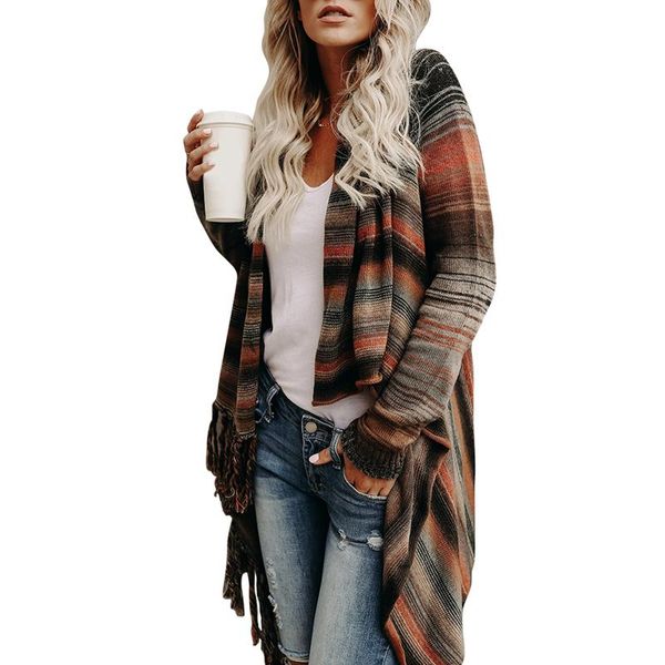 

women's jackets fashion lady irregular knit tassel sweater ethnic cardigan ladies wild retro arrival spring autumn coats, Black;brown