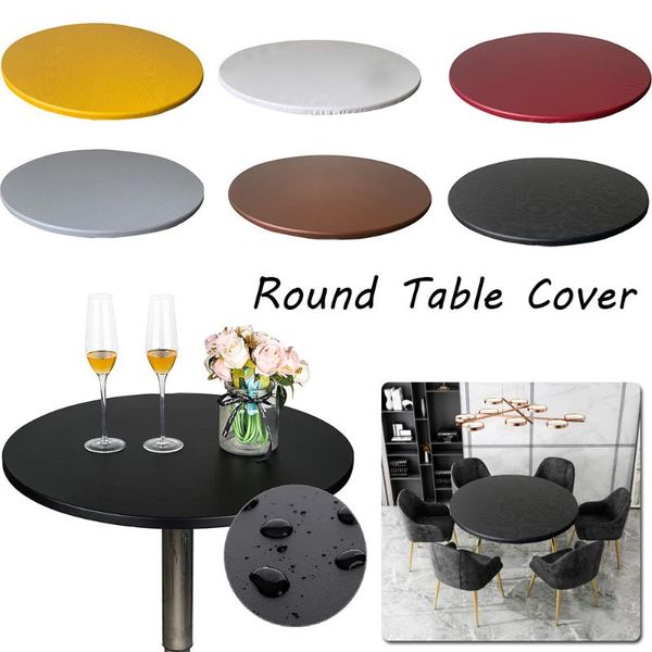 

table cloth 1pcs solid color round waterproof dinning polyester oil-proof tablecloth catering cover with elastic edged