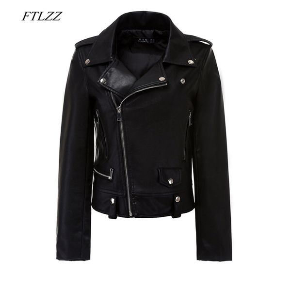 

women autumn black faux soft leather jacket coat zipper basic turn-down collar motorcycle punk outerwear 210430